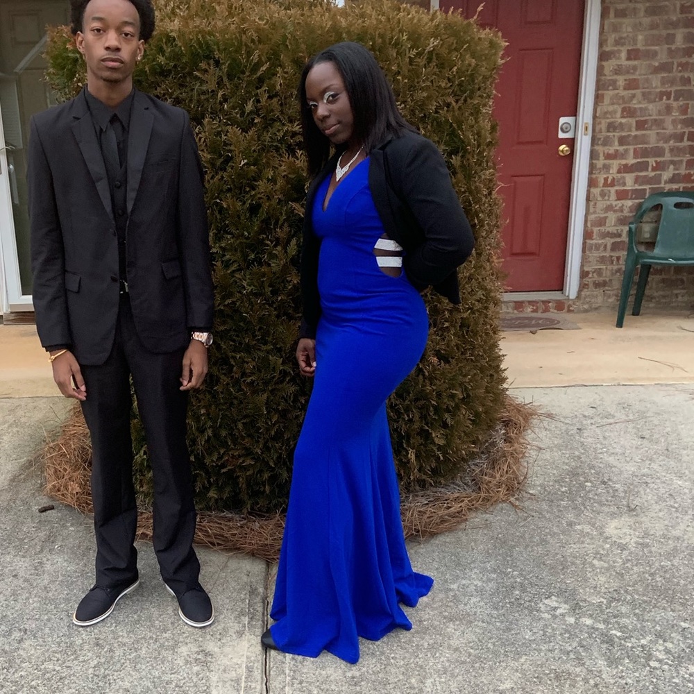 Women’s blue and silver mermaid prom dress